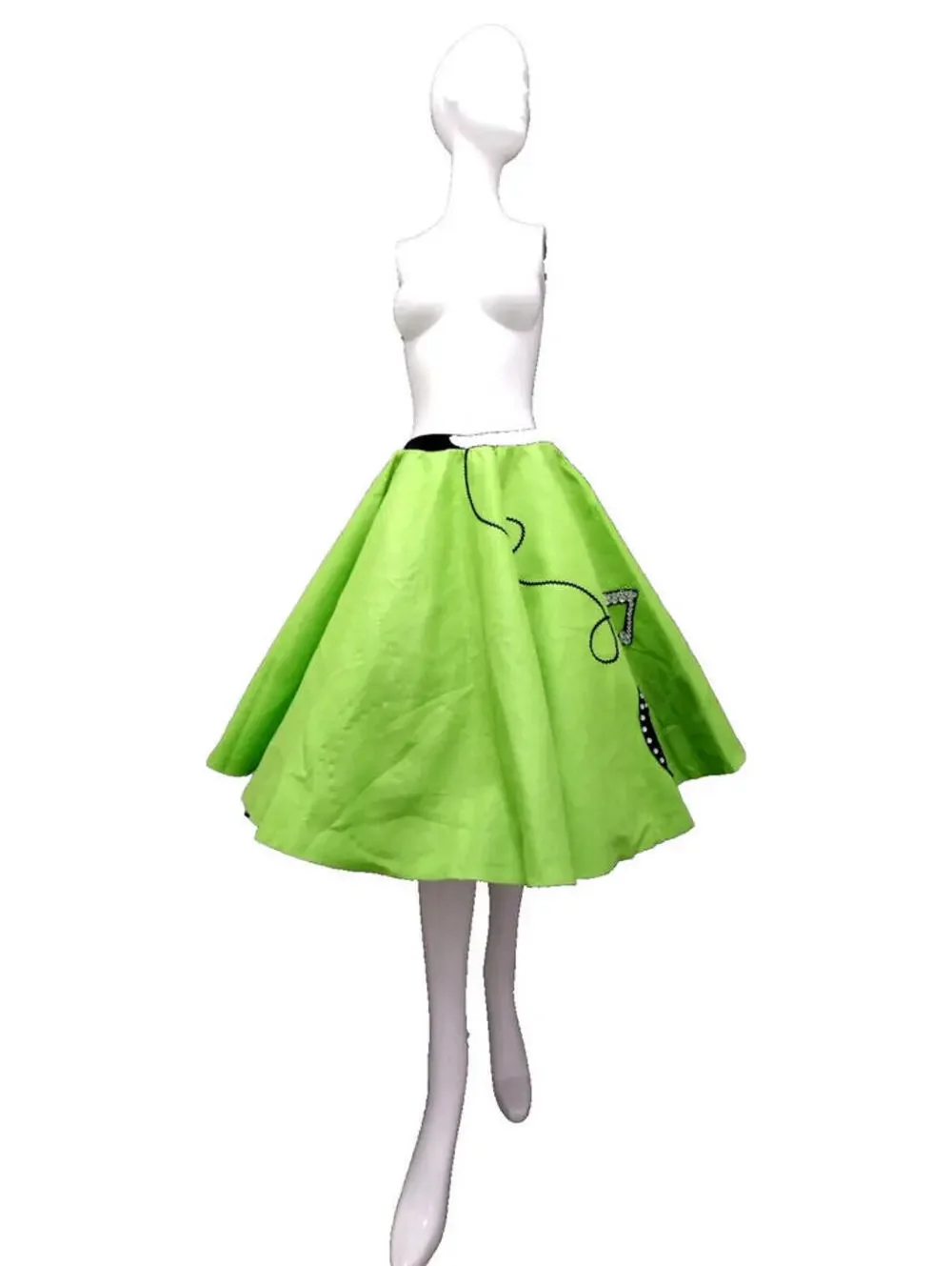 Rockabilly Cosplay Green Neon Full Circle SKirt Size 25 in xs Bejeweled RECORD